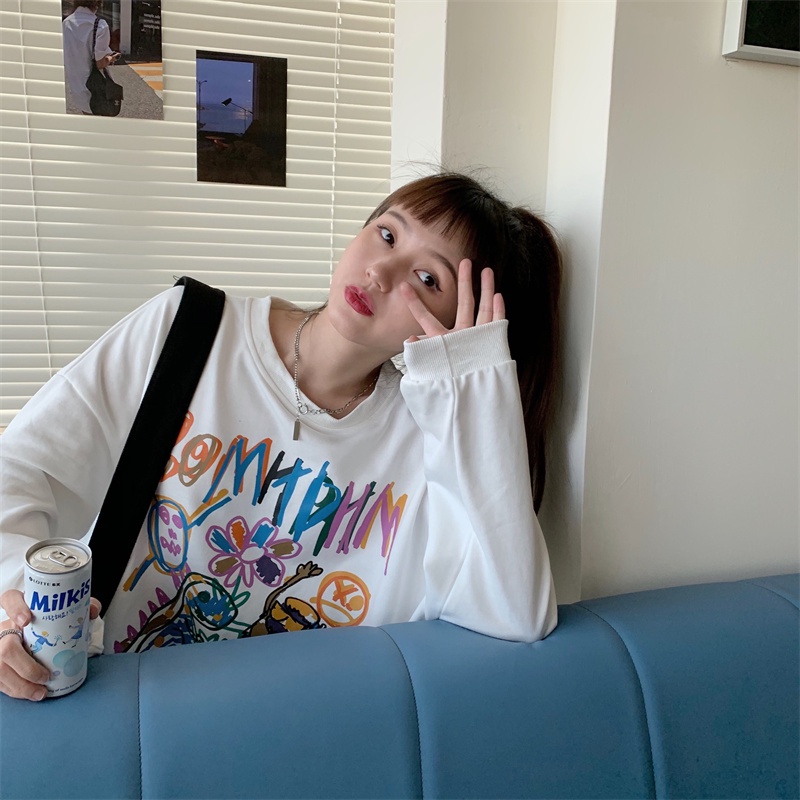 【ZHELIHANGFEI】Áo Thun Sweater Tay Dài In Họa Tiết Xinh Xắn