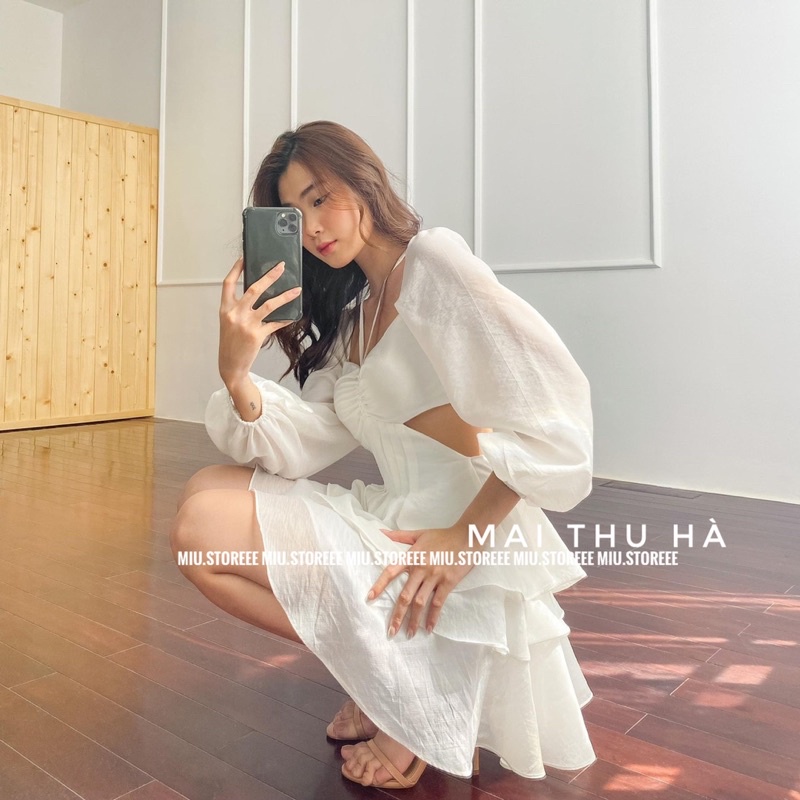 [ẢNH THẬT] ĐẦM VÁY THIÊN NGA CỔ YẾM HAI DÂY TRỄ VAI CUT OUT HỞ LƯNG DÀI TAY VOAN TƠ TRƠN ĐTNHTY | BigBuy360 - bigbuy360.vn