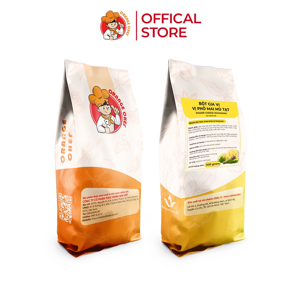 Bột Gia Vị Phô Mai Mù Tạt Wasabi Cheese Seasoning - Orange Chef 500g Túi