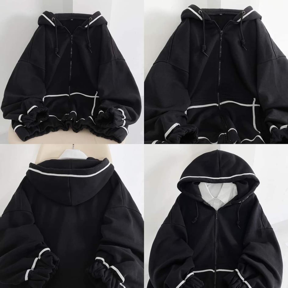 Áo Hoodie zip nữ - Áo khoác nữ kẻ sọc form rộng chất nỉ tàu 2 lớp dày mềm,áo khoác thu đông,áo khoác ngoài giữ ấm