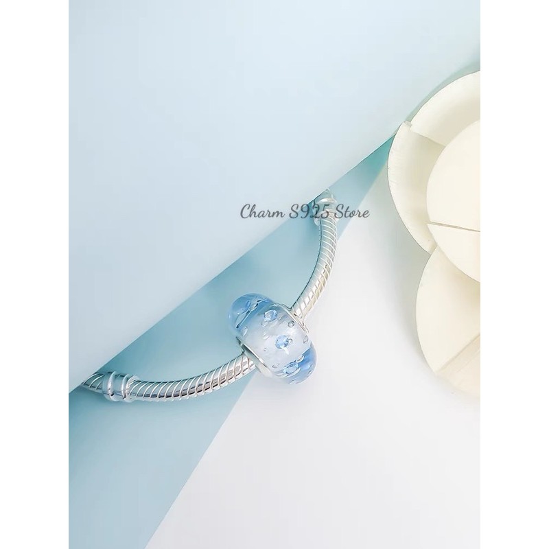 charm pan thuỷ tinh xanh ngọc bạc s925 cao cấp