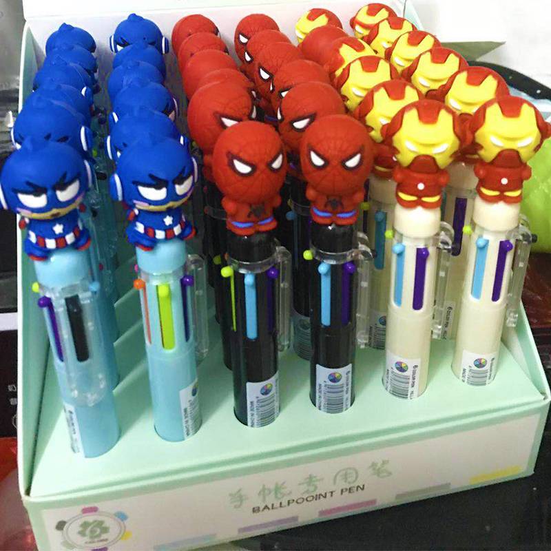 Bút bi hoạt hình viết Kawaii Silicone Head 6 Colors Ballpoint Pen Spiderman Captain America iron Man Multicolor Automatic Pen School Office Supply Gift Stationery