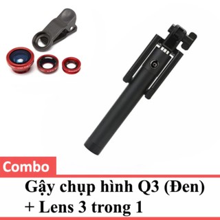 Bộ gậy chụp hình selfie q3 detek màu đen + lens 3 in 1