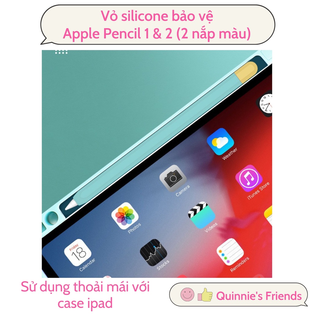 Vỏ bao ốp silicon case bút cảm ứng cho apple pencil Gen 1 và Gen 2 - Vỏ bọc bảo vệ bút cảm ứng cao cấp siêu mỏng đủ màu