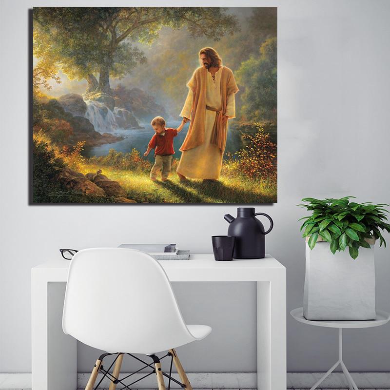 Tranh Vải Bạt Treo Tường In Hình Chúa jesus hold my hand Nghệ Thuật Trang Trí Cho Trẻ Em