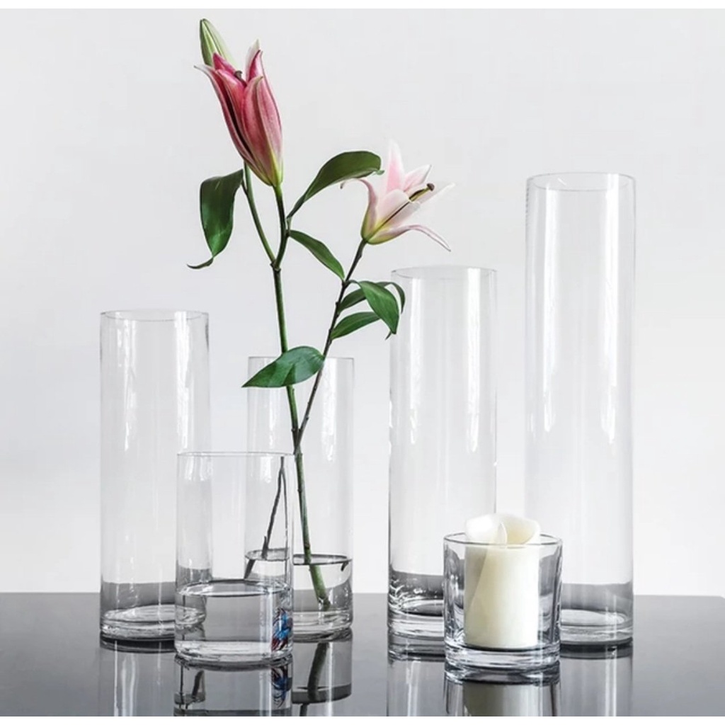 Bình thủy tinh trang trí trụ tròn cao 10x30cm
