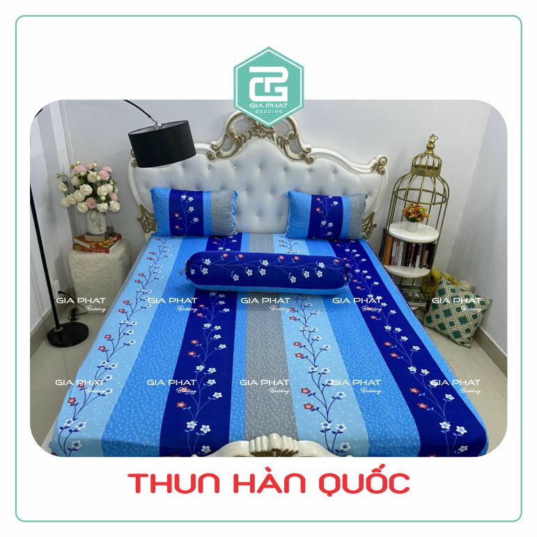 Bộ Ga Gối Thun Lạnh Hàn Quốc { 4 Món } họa tiết Bông ( 1 ga bọc + 2 vỏ gối nằm + 1 vỏ gối ôm )