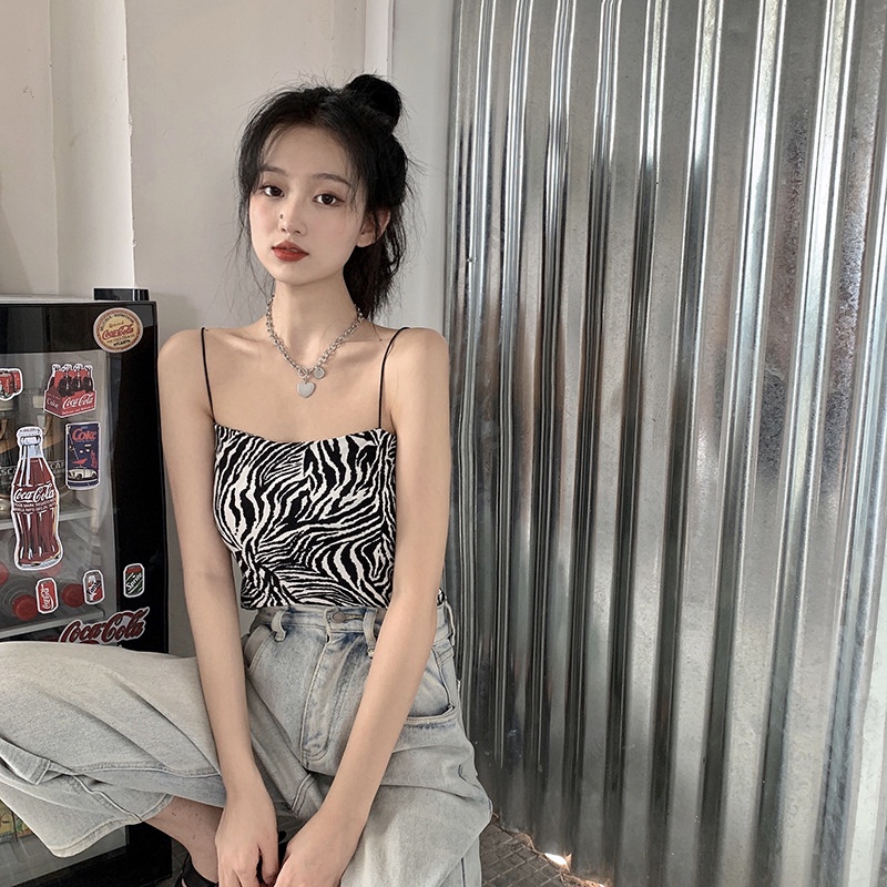 Áo Croptop Hai Dây Họa Tiết Ngựa Vằn Thời Trang Hàn Quốc Gợi Cảm Cho Nữ