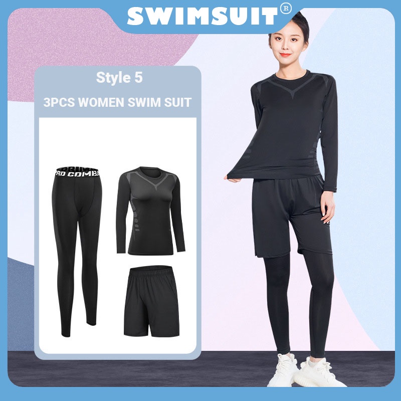 Sẵn Sàng!Bộ Đồ Bơi 2 Mảnh/ 3 Món Áo Tay Dài + Quần Dài Phong Cách Baju Renang Lelaki Cho Nữ