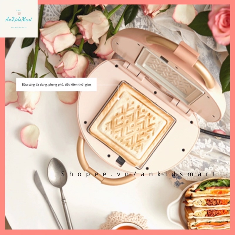 Máy kẹp sandwich Bear SMZ-C06V1 màu hồng  đa chức năng khay đôi có thể tháo rời