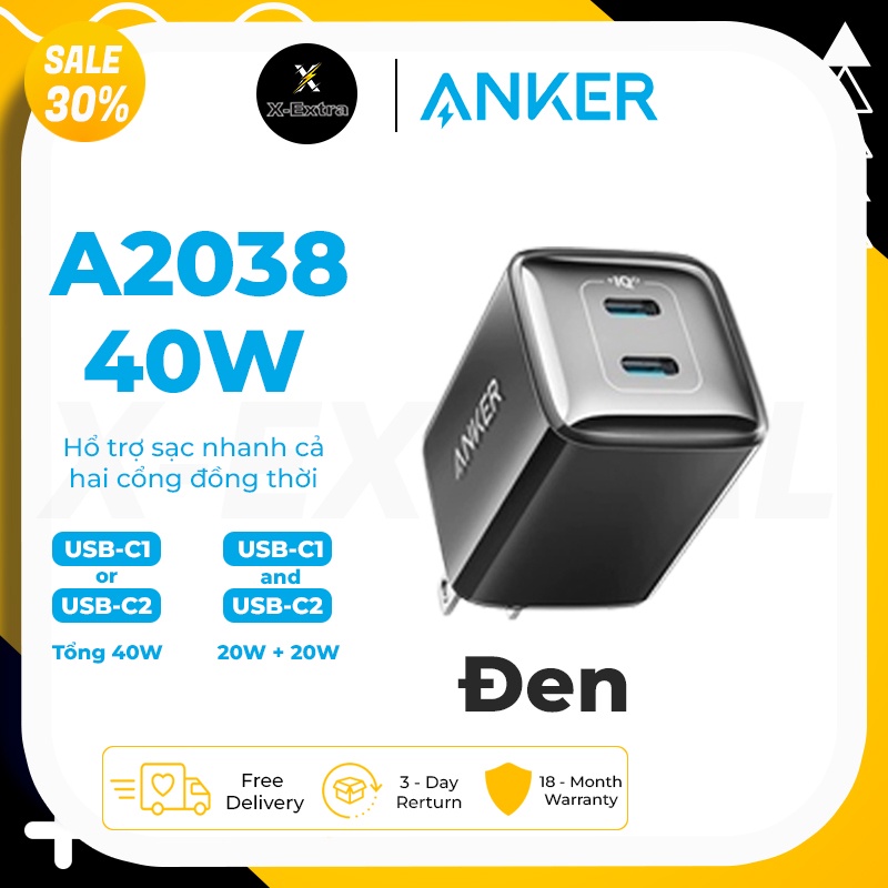 Củ sạc nhanh Anker A2038 521 Nano Pro 40W 2 cổng Type-C 20W + 20W PD PPS QC nhỏ gọn nhiều màu sắc - BH 12 tháng | BigBuy360 - bigbuy360.vn