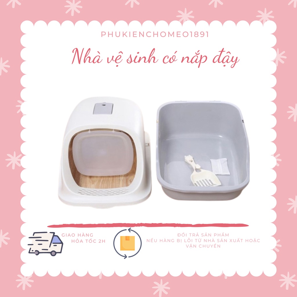 Nhà vệ sinh có nắp cao cấp kute cho mèo dưới 7kg tặng hút mùi và xẻng