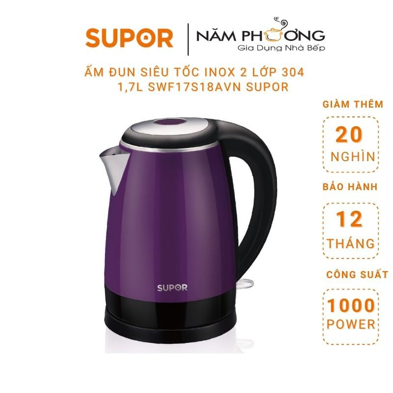 Bình đun siêu tốc hai lớp chống bỏng Supor SWF17S18AVN 1.7L