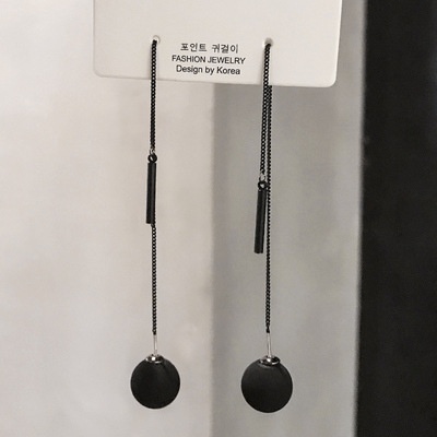 Bông Tai Dây Xích Gắn Bóng Tròn Màu Đen Phong Cách Hàn Quốc Ngọt Ngào Cho Nữ