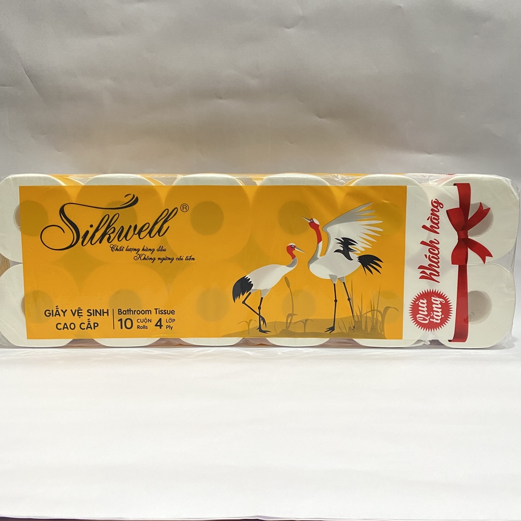 Giấy vệ sinh Silkwell Sếu 10 cuộn 4 lớp có lõi hàng Cao cấp,siêu mềm mịn không tẩy trắng chính hãng