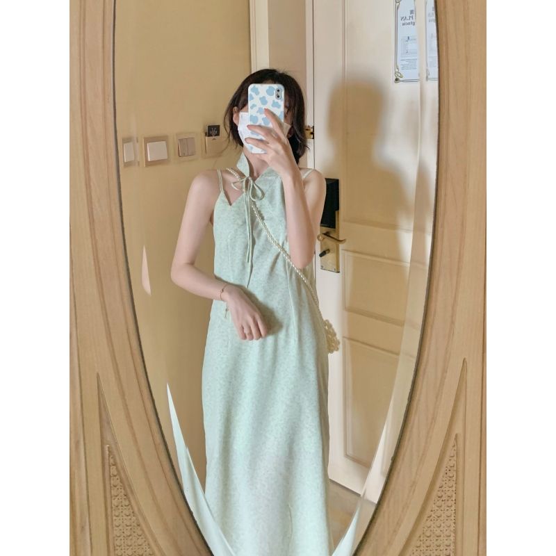 Đầm Sườn Xám Cách Tân Dáng Dài Không Tay Eo Cao In Hoa Thời Trang Mùa Hè Hàng Mới Dành Cho Bạn Nữ