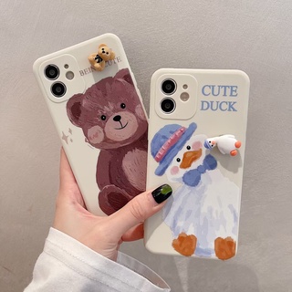 Ốp điện thoại in hình gấu vịt 3D cho iPhone 13 Pro Max 12 Mini 12 Pro Max 11 Pro Max Xs Max XR 6 6s 7 8 Plus SE 2020