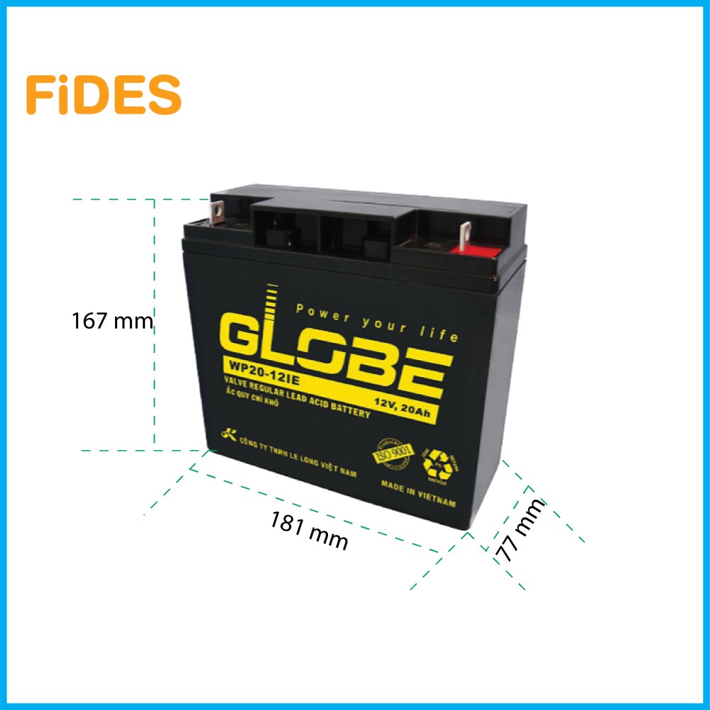 Bình Ắc Quy Khô Globe WP20-12IE (12V - 20Ah) Ắc quy loa kéo, đèn dự phòng, hệ thống báo động - Fides