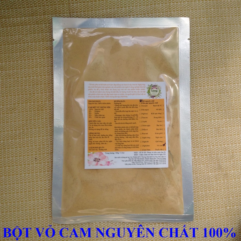 Bột Vỏ Cam 200g nguyên chất thiên nhiên 100% có giấy VSATTP và ĐKKD dùng đa công dụng