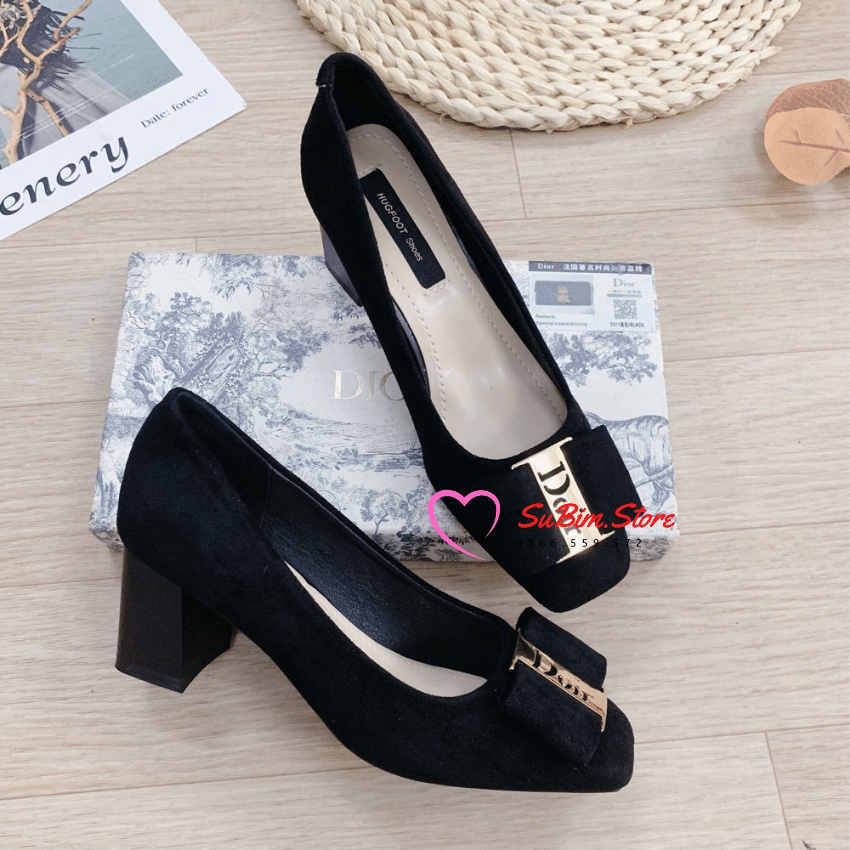Giày Cao Gót Mũi Vuông Da Lộn Tag Nơ Chữ D Siêu Sang– SuBim.Store