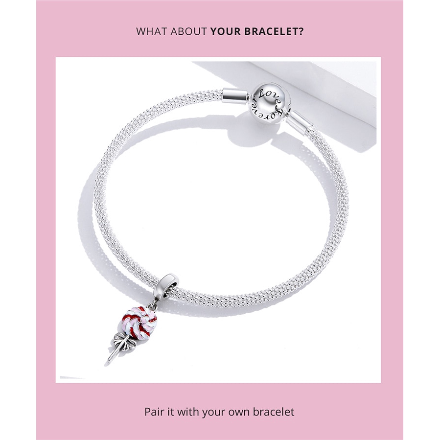 Mặt trang sức BAMOER SCC1491 chất liệu bạc 925 thiết kế hình kẹo mút đáng yêu