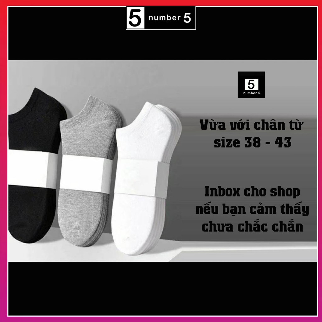 Combo 10 Đôi Tất Trơn Cổ Ngắn Unisex Nam Nữ NUMBER5 Chất Cotton Thoáng Mát Êm Chân
