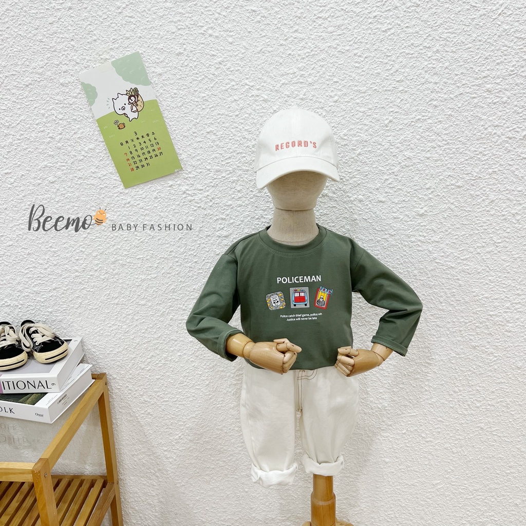 Áo thun dài tay Beemo chất cotton in hình POLICEMAN cho bé trai, bé gái từ 1 đến 6 tuổi - 21A056