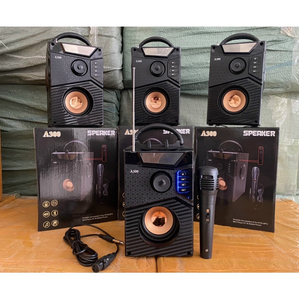 Loa bluetooth karaoke mini mới A300 công suất lớn không dây tặng mic hát âm thanh siêu hay bass khỏe bảo hành đổi mới