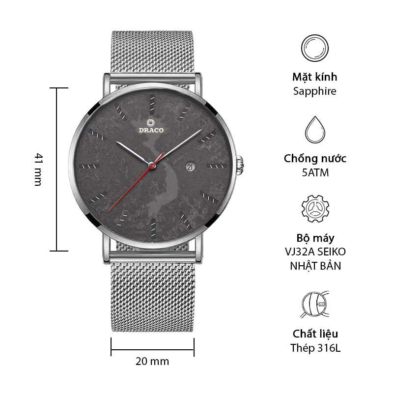 Đồng hồ nam Draco D22-ST03 &quot;Vietnamese Boy&quot; TRẮNG - thời trang nam