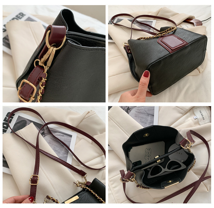 Túi đeo chéo JASMIN NOIR bằng da PU phối dây xích thời trang cho nữ