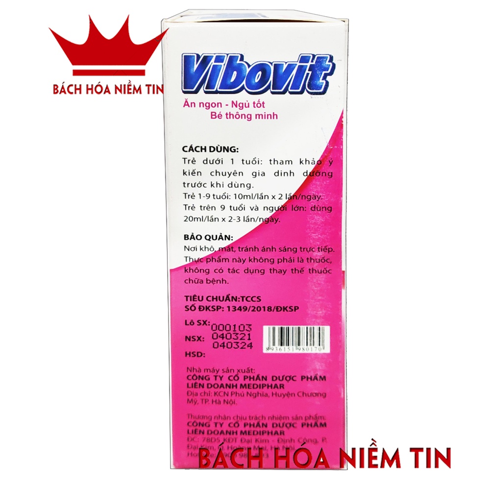 Bé Ăn Ngon Siro Vibovit Junior - Bổ sung axit amin, DHA vitamin giúp bé ăn ngon miệng,ngủ tốt, bé thông minh
