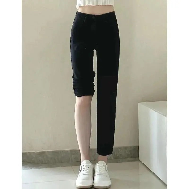 Quần Jean Ống Đứng 9 Tấc Màu Đen Cạp Cao Phong Cách Ulzzang Mặc Hàng Ngày Đi Học Đi Làm Đi Chơi Năng Động Hách Dáng
