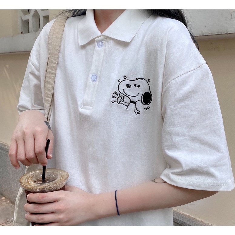 Áo Phông POLO Nữ Có Cổ Form Rộng in Hình Chó Siêu Dễ Thương Unisex Tay Lỡ Chất Thun Cotton Mềm Mát TTQ0006