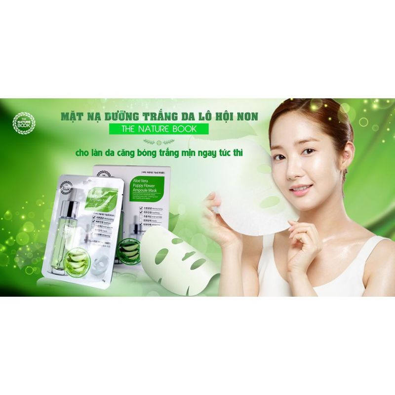 Mặt nạ dưỡng trắng da lô hội non the nature book, Aloe Vera Poppy Flower Ampoule Mask, mặt nạ dưỡng chính hãng Hàn Quốc