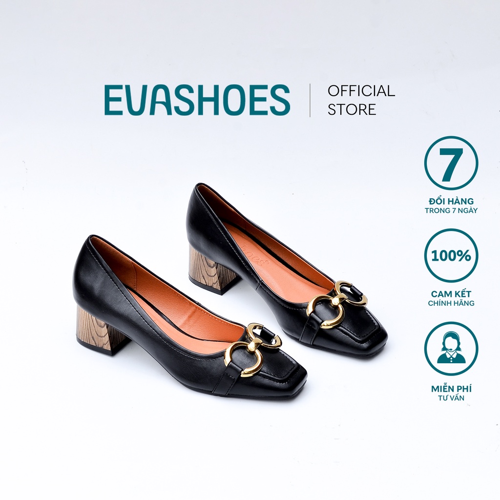 Giày Cao Gót Đế Vuông Phối Khóa 5cm Evashoes - EVA8317