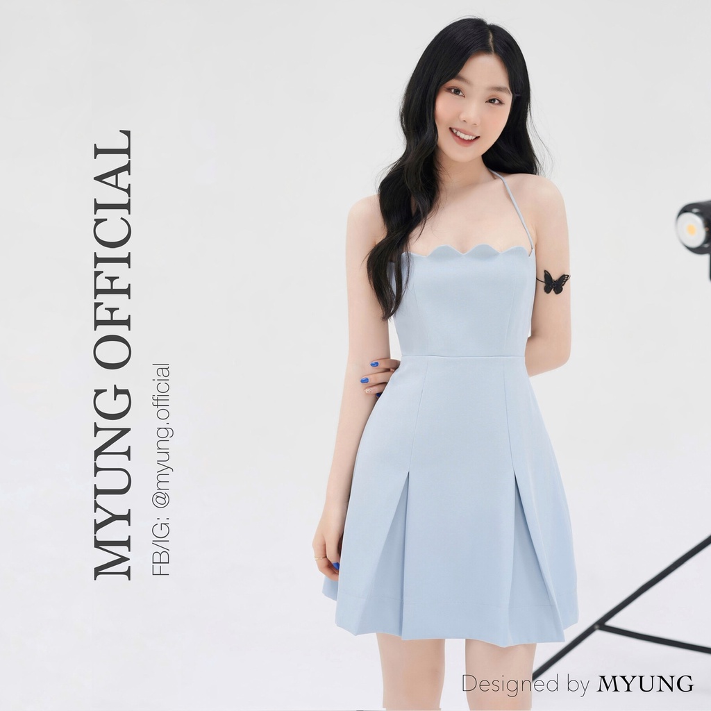 MYUNG - Đầm dây yếm pastel viền ngực gợn sóng - TIFFY DRESS