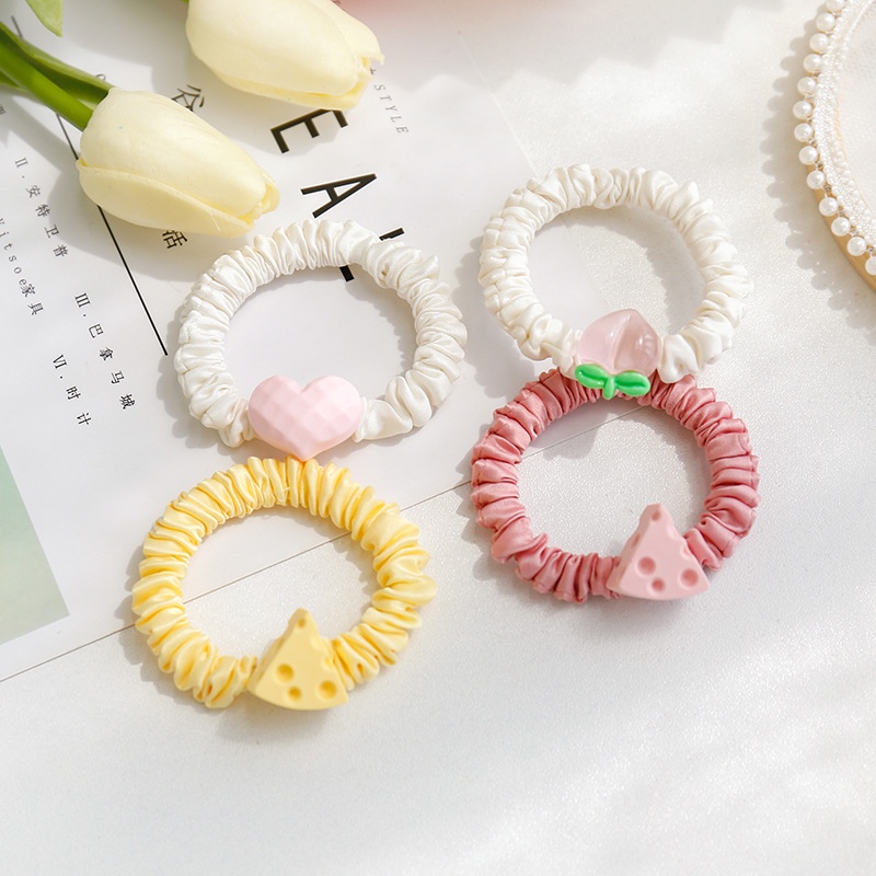 Dây Buộc/Cột Tóc Hình Họa Tiết Trái Tim, Phô Mai Dễ Thương
