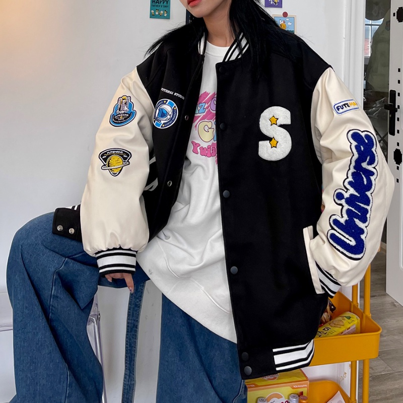 Áo Khoác Bóng Chày Unisex Dáng Rộng Thêu Chữ Phong Cách Hip hop Hàng Mới