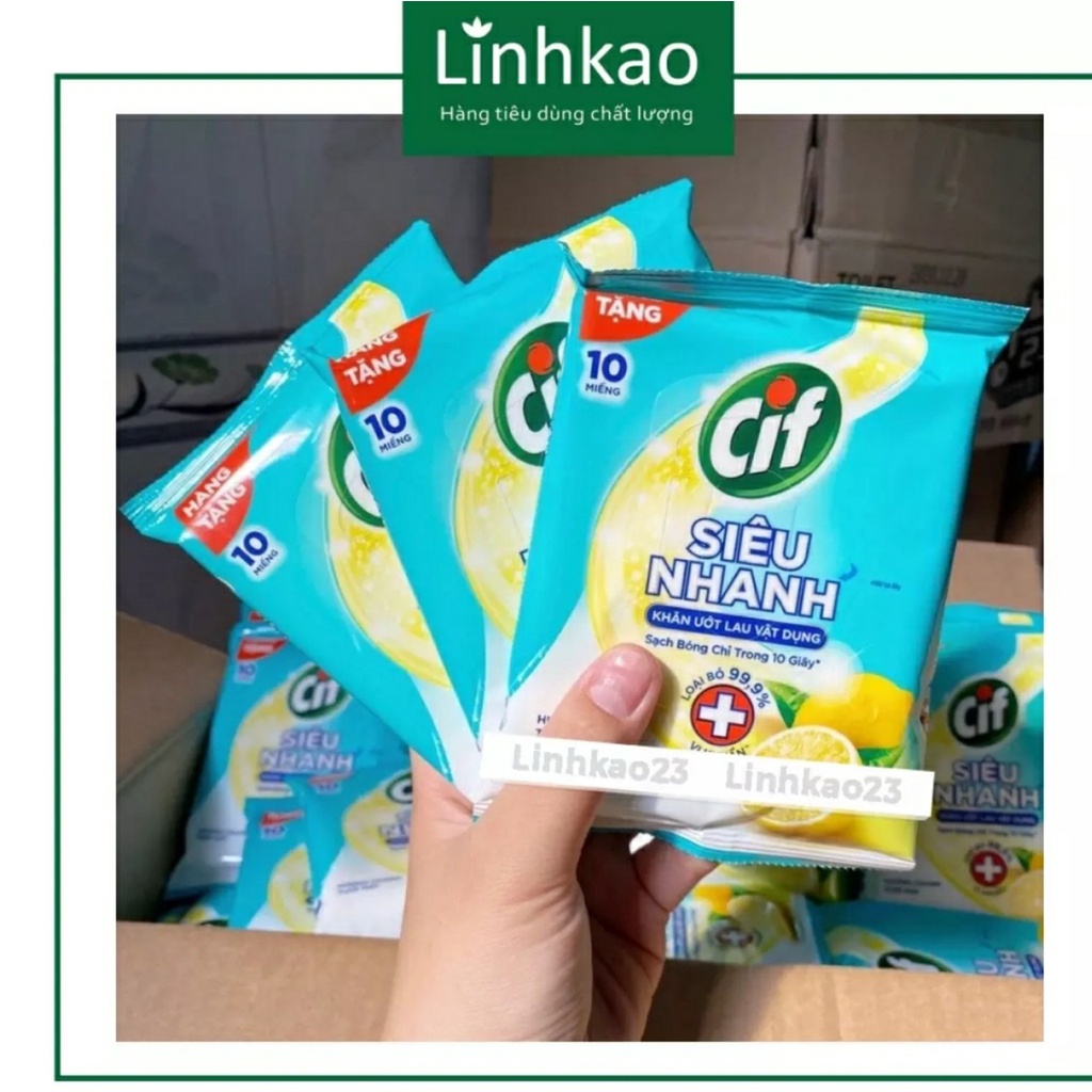 Combo 5 bịch Khăn ướt đa năng Cif (10 miếng/ bịch)