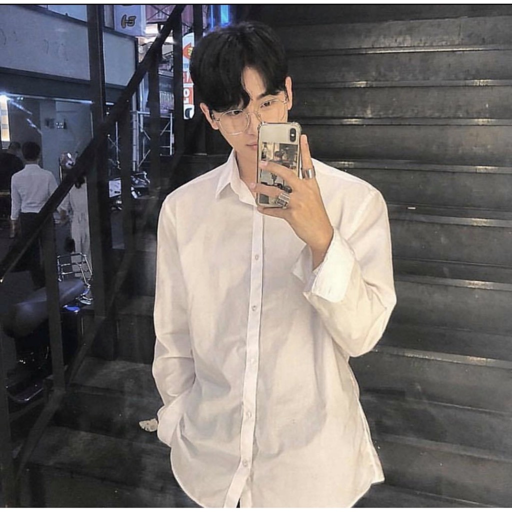 Áo sơ mi trắng đen nam nữ unisex dài tay form rộng kiểu hàn quốc | Hd2000shop