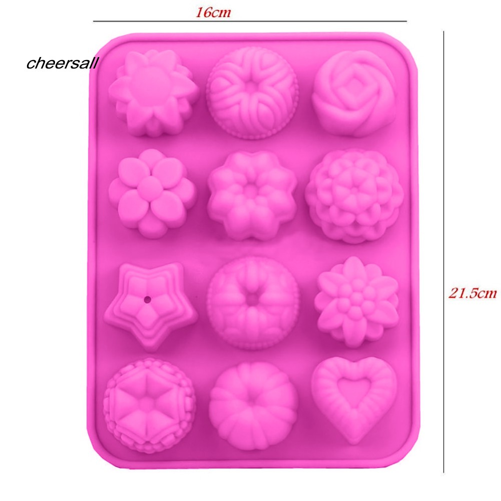 Khuôn silicon 12 lỗ hình hoa 3D dùng làm kẹo socola nướng bánh DIY