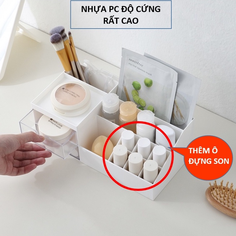 HỘP Đựng Mỹ Phẩm, Khay Đựng Mỹ Phẩm Mini TÍCH HỢP Ô ĐỰNG SON