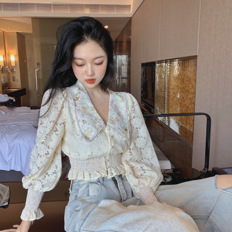Áo nữ tay dài xẻ cổ chữ V phong cách Hàn Quốc tinh tế