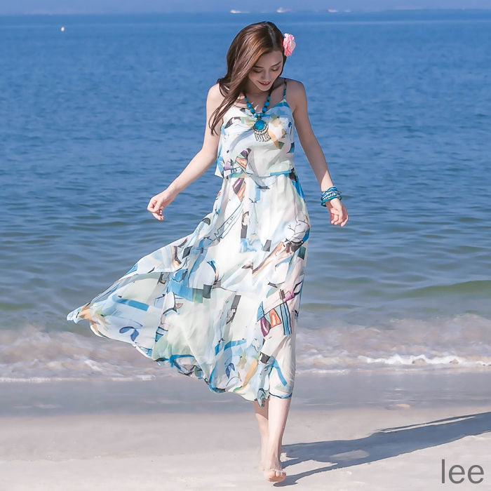 One-piece long skirt summer long suspender small skirt seaside vacation beach skirt Sanya photo clothes fairy | BigBuy360 - bigbuy360.vn