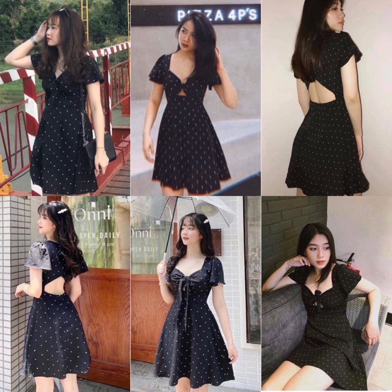 ĐẦM ELIO DRESS - ĐẦM HỞ LƯNG CHẤM BI TRẮNG ĐEN SIÊU XINH