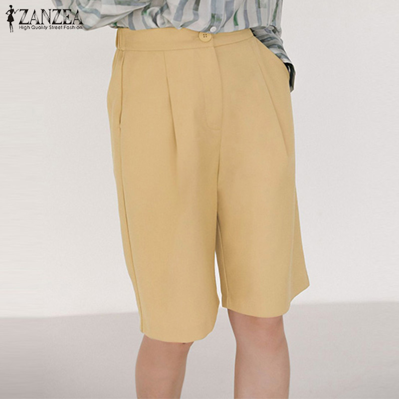 Quần Ngắn ZANZEA Ống Rộng Lưng Co Giãn Thời Trang Dành Cho Nữ