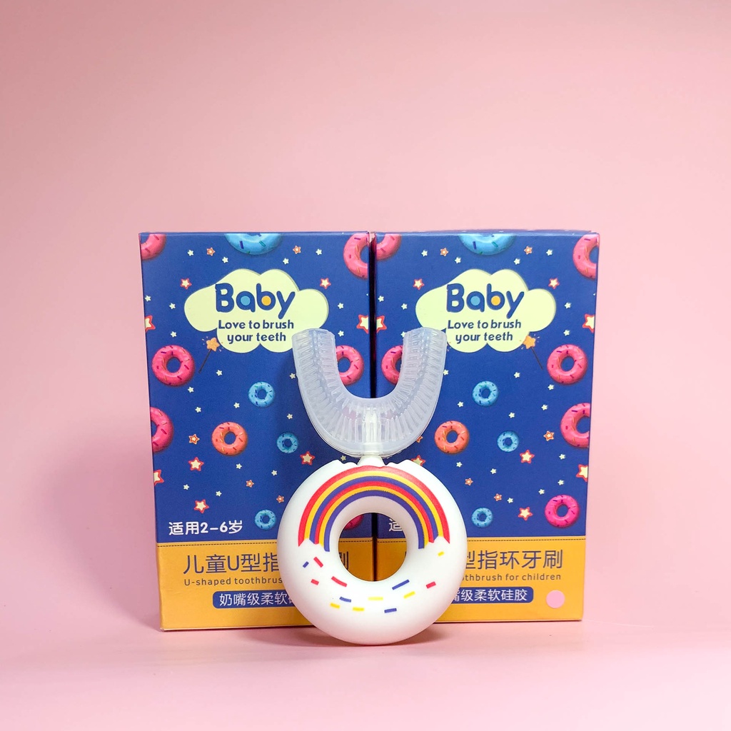 Bàn chải chữ U Cầu Vồng cho bé - Bàn chải cầm tay cầu vồng Rainbow dành cho trẻ từ 2 đến 12 tuổi tập đánh răng