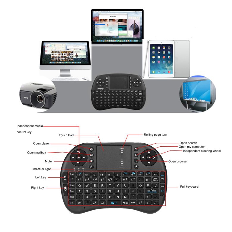 PK Mini Wireless Keyboard Multi-media Remote Control Touchpad Handheld Keyboard