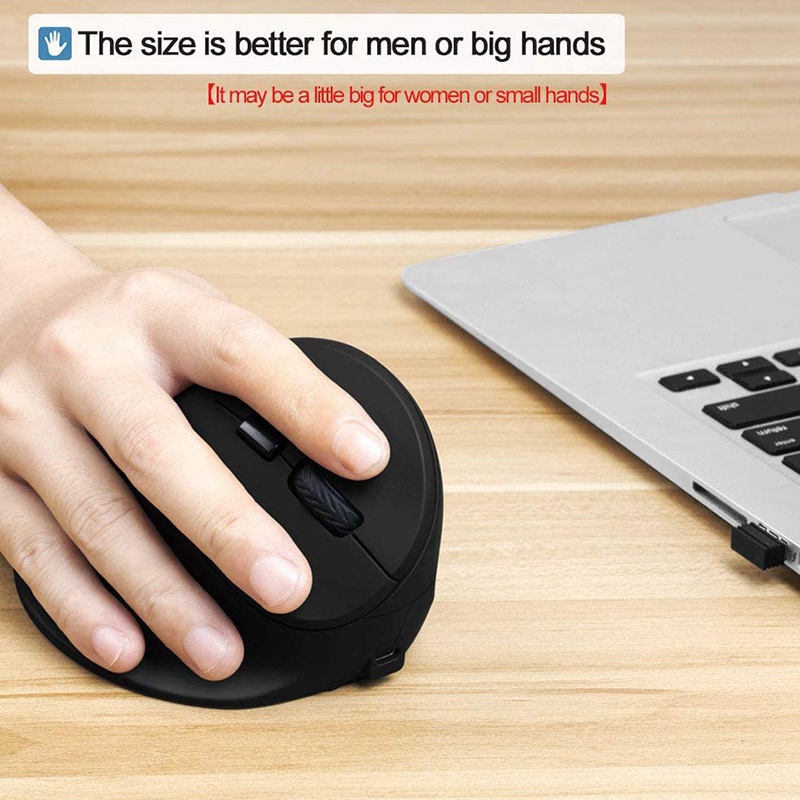 Vertical Wireless Mouse,Rechargeable 2.4G Optical Silent Ergonomic Mouse,Adjustable DPI 800/1200/1600,Large Hand Mouse