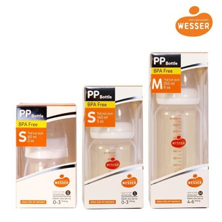 Bình sữa Wesser cổ hẹp PP bottle kháng khuẩn 60ml/140ml/250ml